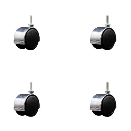 Service Caster 2'' Floor Safe Chrome Hooded Twin Wheel Caster 5/16 Threaded Stem, 4PK SCC-TS02S50D-NYU-BC-5161810-4